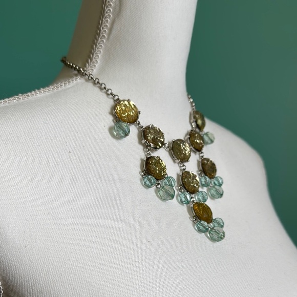 Gold and Silver Cascading Necklace with Ornate Design - Picture 2 of 4